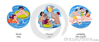 Backyard pool isolated cartoon vector illustration set Vector Illustration