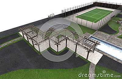 Backyard sports ground, 3d render Stock Photo