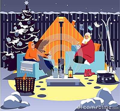 Backyard in winter Vector Illustration