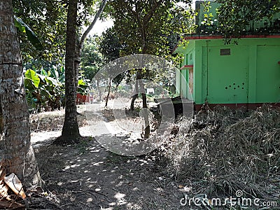 Backyards of village farm house Stock Photo