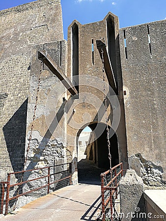 Baia - Access to the castle from the drawbridge Stock Photo