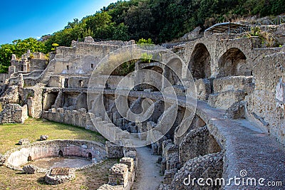 The ancient Roman city, with its ruins. Arches, columns and spas. Stock Photo