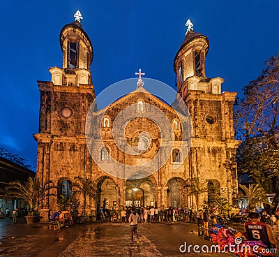 BACOLOD, PHILIPPINES - FEBRUARY 5, 2018: Evening view of San Sebastian Cathedral in Bacolod, Philippin Editorial Stock Photo