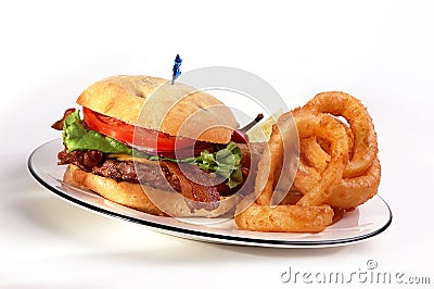 Bacon burger & Onion Rings Stock Photo