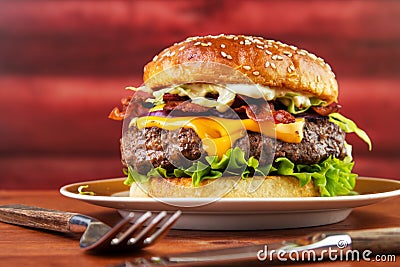 Bacon cheese burger Stock Photo