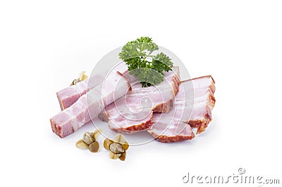 Bacon chop pieces meat delicacy. Grease lard isolated Stock Photo