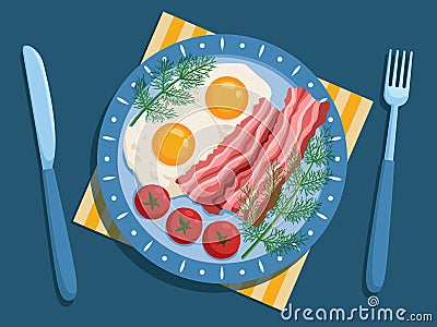Bacon and eggs breakfast on plate illustration Cartoon Illustration