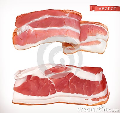 Bacon. Fresh meat, 3d vector icon set Vector Illustration