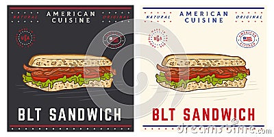 Bacon, Lettuce and Tomato BLT sandwich Vector Illustration