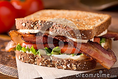 Bacon, Lettuce, and Tomato BLT Sandwich Stock Photo