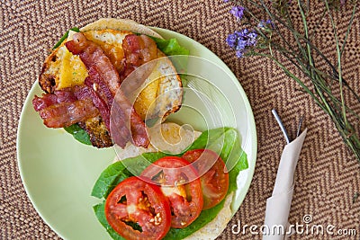 Bacon, Rocket, Tomato, Cream Cheese Plain Bagel Stock Photo