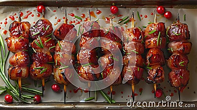 Bacon-wrapped dates appetizer, simple elegant background Stock Photo