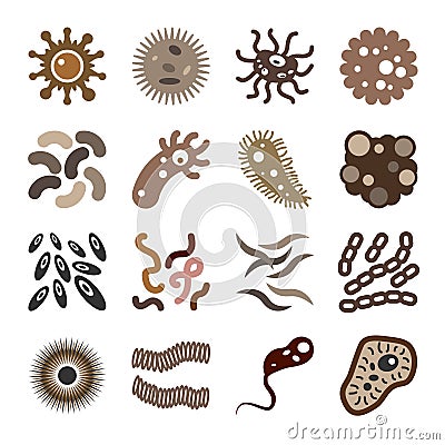 Virus Icons Set : Bacteria Microbes Viruses corona Vector Illustration