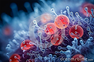 Bacteria background, types of microorganisms under microscopic magnification, Generative AI Stock Photo