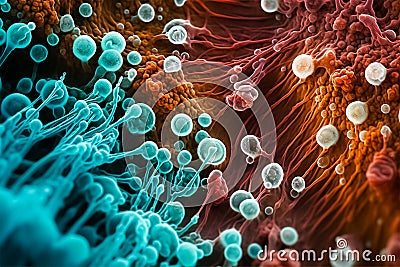 Bacteria background, types of microorganisms under microscopic magnification, Generative AI Stock Photo