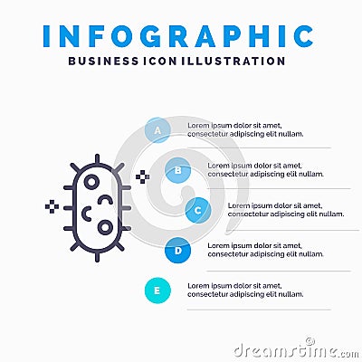 Bacteria, Biochemistry, Biology, Chemistry Line icon with 5 steps presentation infographics Background Vector Illustration