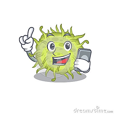 Bacteria coccus cartoon character speaking on phone Vector Illustration