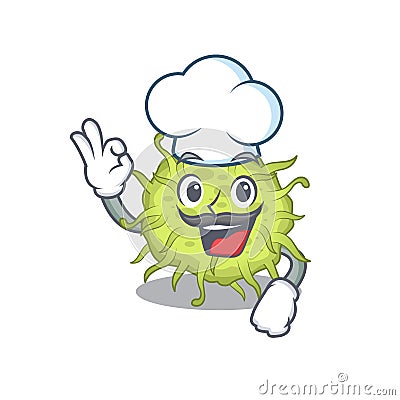Bacteria coccus chef cartoon design style wearing white hat Vector Illustration