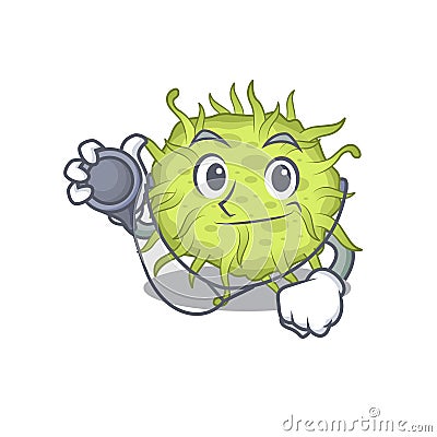 Bacteria coccus in doctor cartoon character with tools Vector Illustration