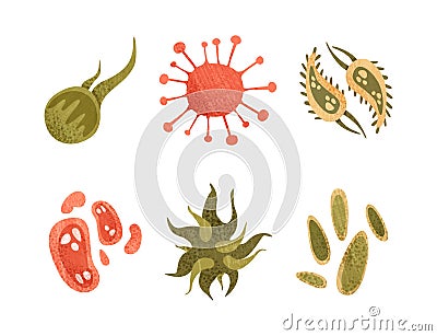 Bacteria and Germs Colorful Micro-organisms and Disease-causing Objects Vector Set Vector Illustration