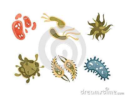 Bacteria and Germs Colorful Micro-organisms and Disease-causing Objects Vector Set Vector Illustration