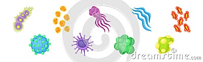 Bacteria and Germs Colorful Microorganisms and Disease Causing Microbe Vector Set Stock Photo