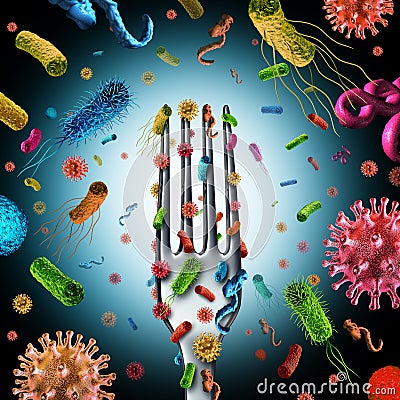 Bacteria And Germs On Food Cartoon Illustration