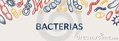 Bacteria horizontal design. Hand drawn vector illustration in sketch style Vector Illustration