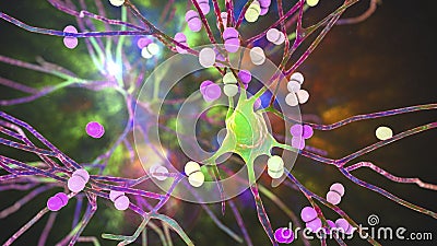 Bacteria infecting neurons Cartoon Illustration