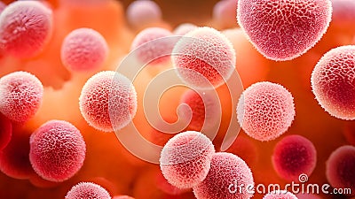 a bacteria of Mycoplasma pheumonia,macro.Peach Fuzz colour of Pantone Cartoon Illustration