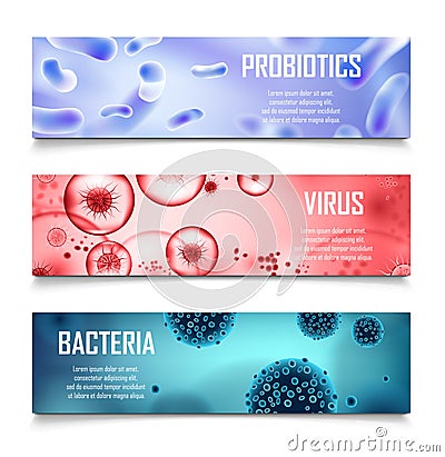 Bacteria, probiotics and viruses cell ad design. Realistic salmonella, lactobacillus 3d illustration. Virus and bacteria Vector Illustration