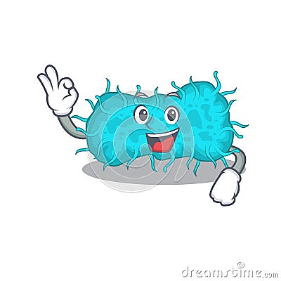 Bacteria prokaryote mascot design style with an Okay gesture finger Vector Illustration