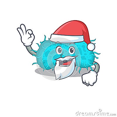 Bacteria prokaryote Santa cartoon character with cute ok finger Vector Illustration