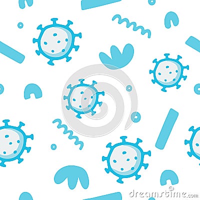 Bacteria seamless pattern, sketch doodle coronavirus illustration, isolated microorganism, vector ameba Vector Illustration