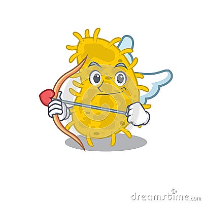 Bacteria spirilla in cupid cartoon character with arrow and wings Vector Illustration