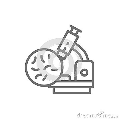 Bacteria under the microscope, probiotics line icon. Vector Illustration