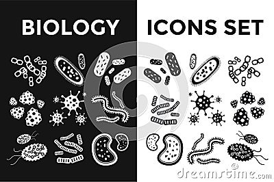 Bacteria virus black and white vector icons set Vector Illustration