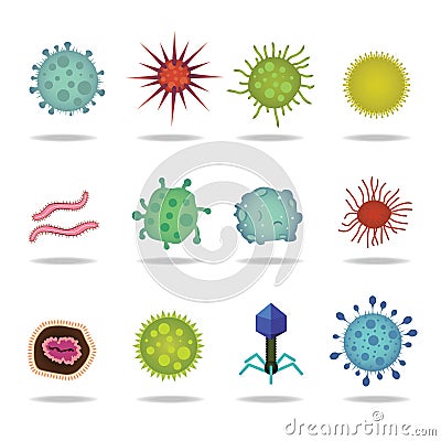 Bacteria virus cells germs epidemic bacillus icons vector illustration Vector Illustration