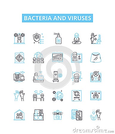 Bacteria and viruses vector line icons set. Bacteria, Viruses, Microbes, Pathogens, Antibiotic, Antimicrobial, Antiviral Vector Illustration