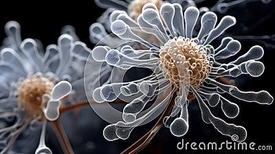 Bacterial Cells And Cancer: Delicate Flora Depictions On Black And White Background Stock Photo