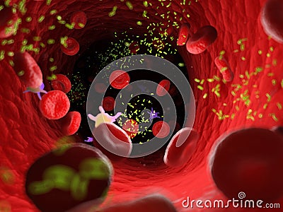 Bacterias in an artery Cartoon Illustration