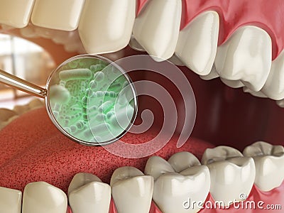 Bacterias and viruses around tooth. Dental hygiene medical concept. Cartoon Illustration