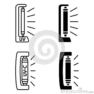 Bactericidal UV lamp. UV-C sterilizer lamp. Device with ultraviolet light. Ultraviolet germicidal irradiation and sterilization. Vector Illustration