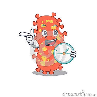 Bacteroides mascot design concept smiling with clock Vector Illustration