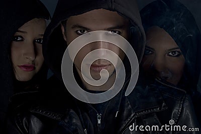 Bad boys with hood in the night Stock Photo