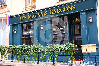 The Bad Boys street and restaurant in Paris Editorial Stock Photo