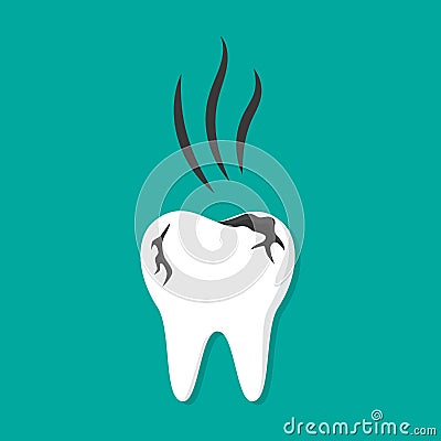 Bad breath from decay tooth. Odor from caries. Icon of tooth with smell from bacteria. Dentist hygiene illustration. Symbol for Vector Illustration