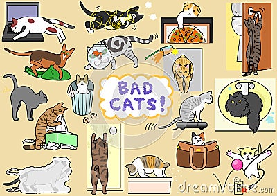 Bad cats set Vector Illustration