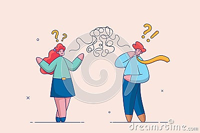 Bad communication concept. Misunderstanding create confusion in work, miscommunicate unclear message and information Vector Illustration