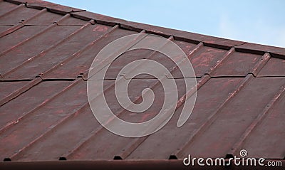 Bad condition metal roof surface. Stock Photo